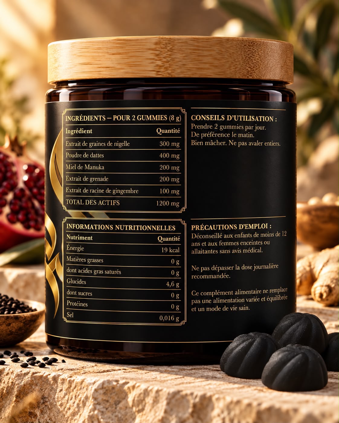 Sunna Gummies · 5 ingrédients inspirés du Coran et de la Sunna · 60 gummies